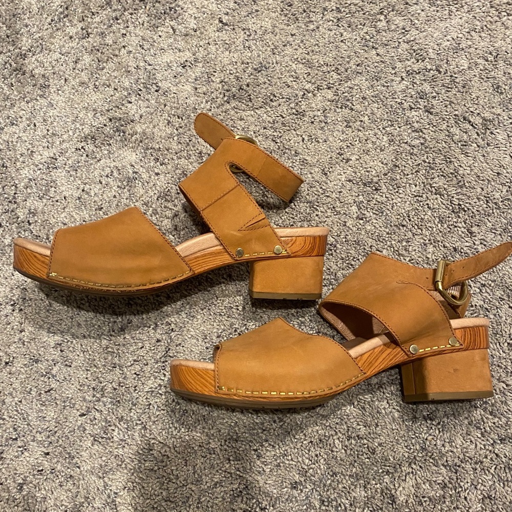 Dansko leather and wood clog sandals